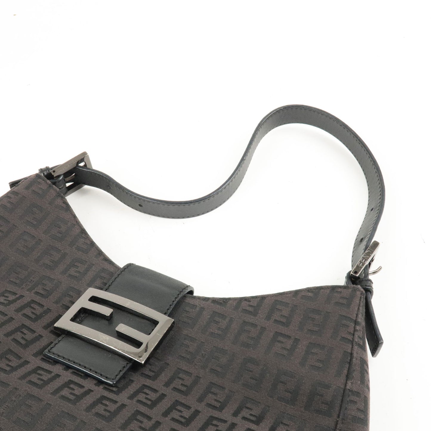 FENDI Zucchino Canvas Leather Shoulder Bag Brown Black 8BR036