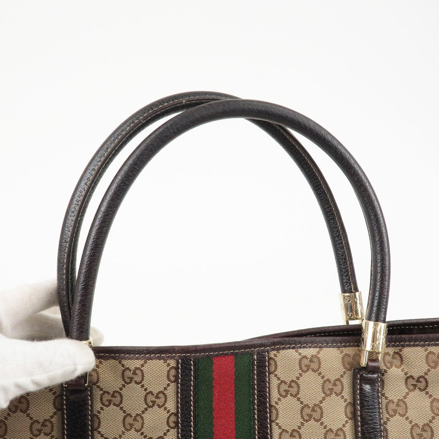 GUCCI Sherry GG Canvas Leather Tote Bag Beige Brown 161717