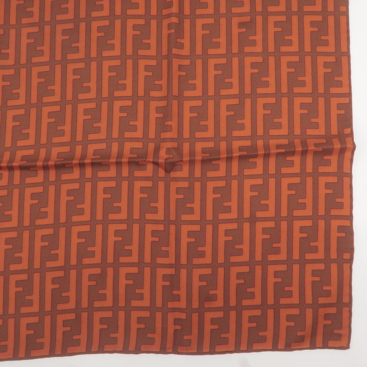 FENDI Zucca Print Silk 100% Scarf Brown
