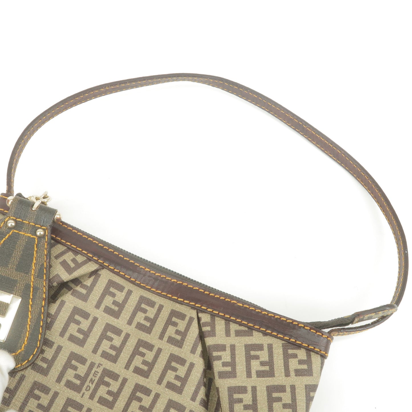 FENDI Zucchino PVC Leather Shoulder Bag Beige Brown 8BR566