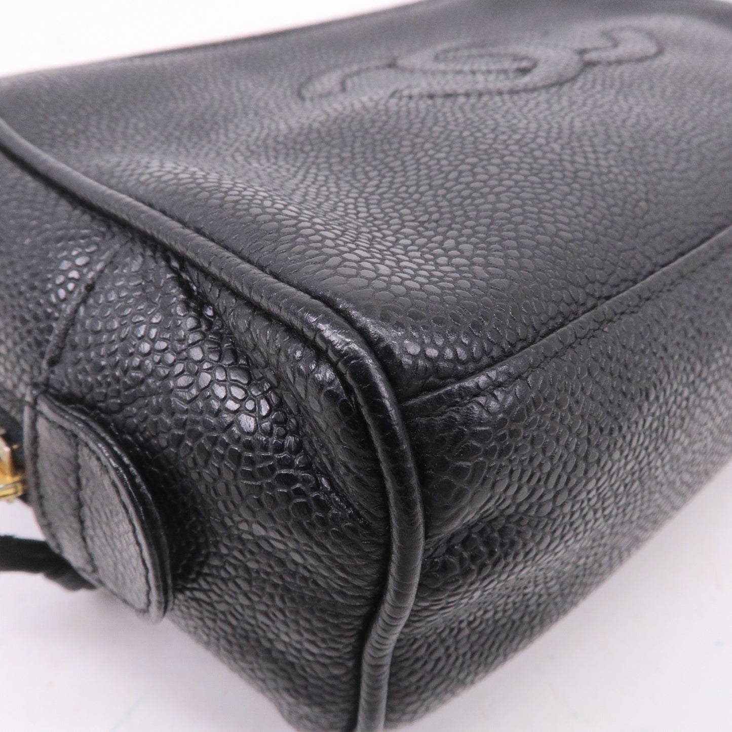 CHANEL Caviar Skin Cosmetic Pouch Black Gold HDW