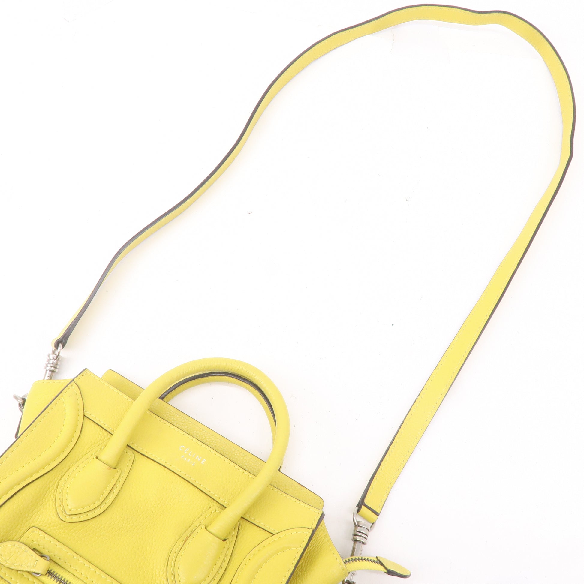 CELINE Shoulder Bag yellow leather Handbag Luggage nano from japan