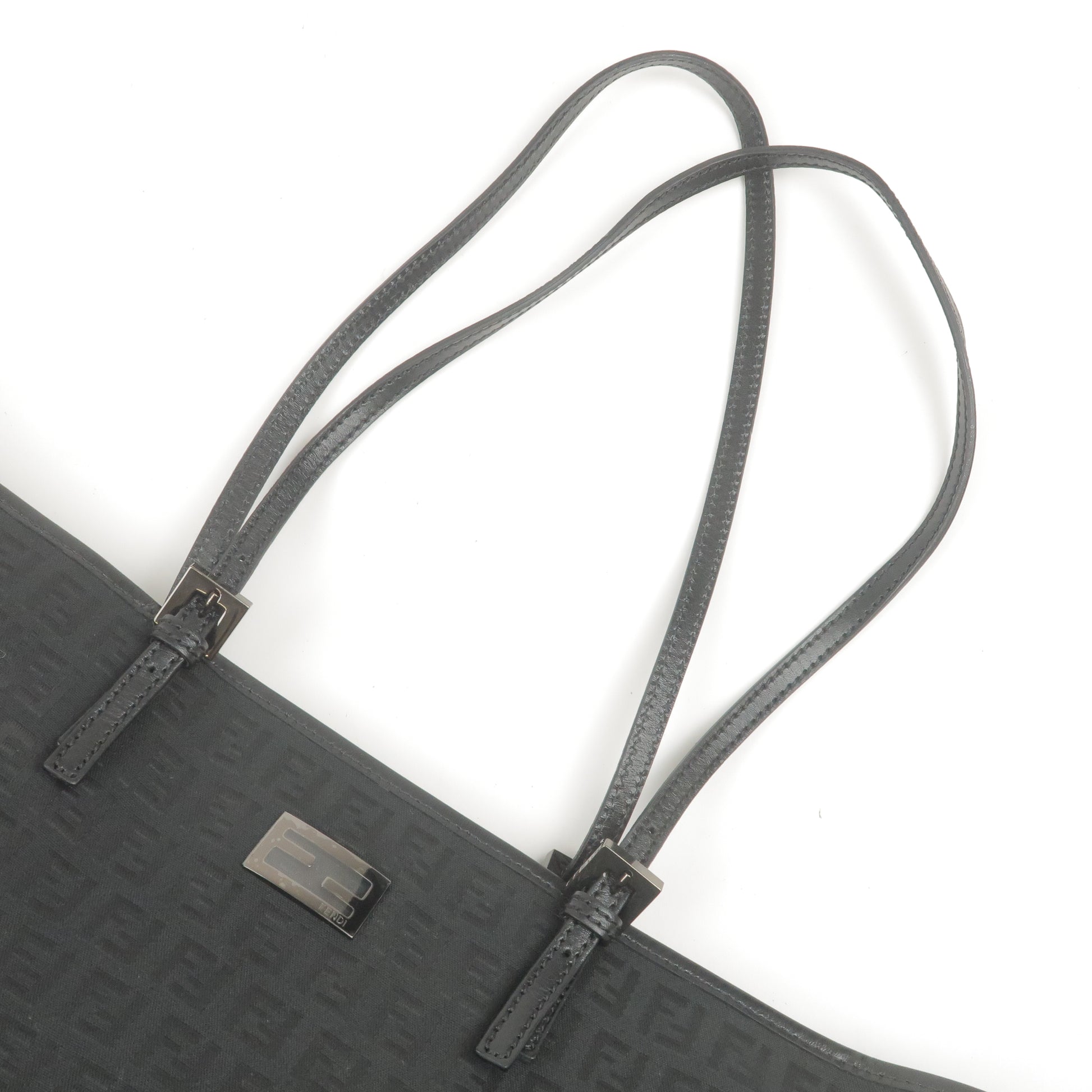 FENDI-Zucchino-Canvas-Leather-Tote-Bag-Hand-Bag-Black-8BH127 – dct