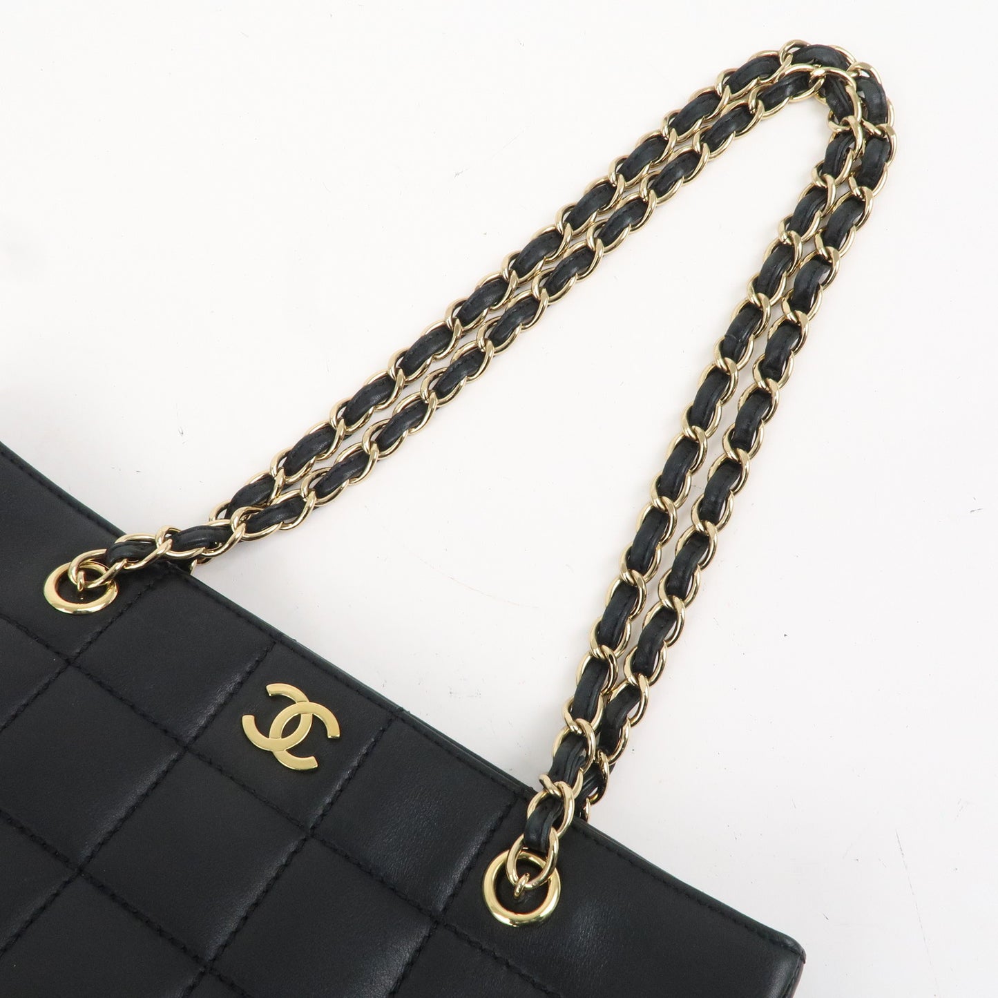 CHANEL Chocolate Bar Lamb Skin Chain Tote Bag Black