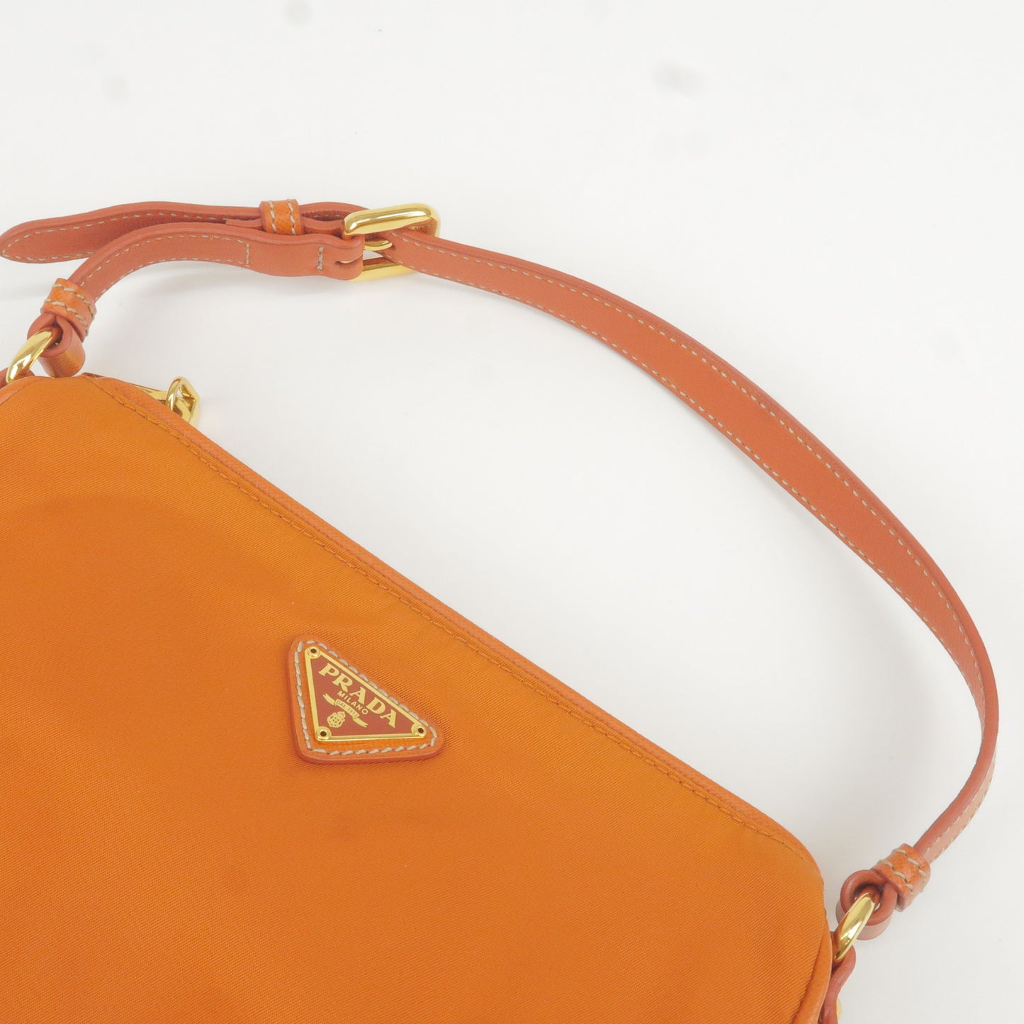 PRADA Logo Nylon Leather Shoulder Bag Pouch Orange BN1833