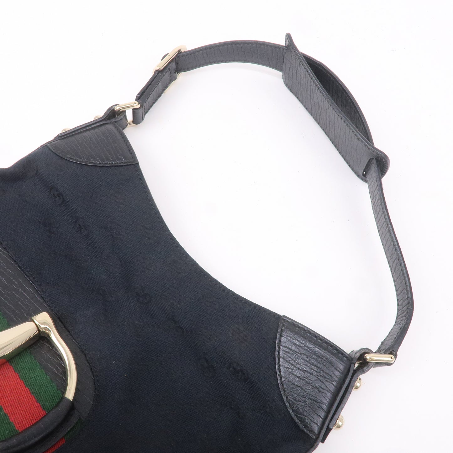 GUCCI Horsebit GG Canvas Leather Shoulder Bag Black 137388