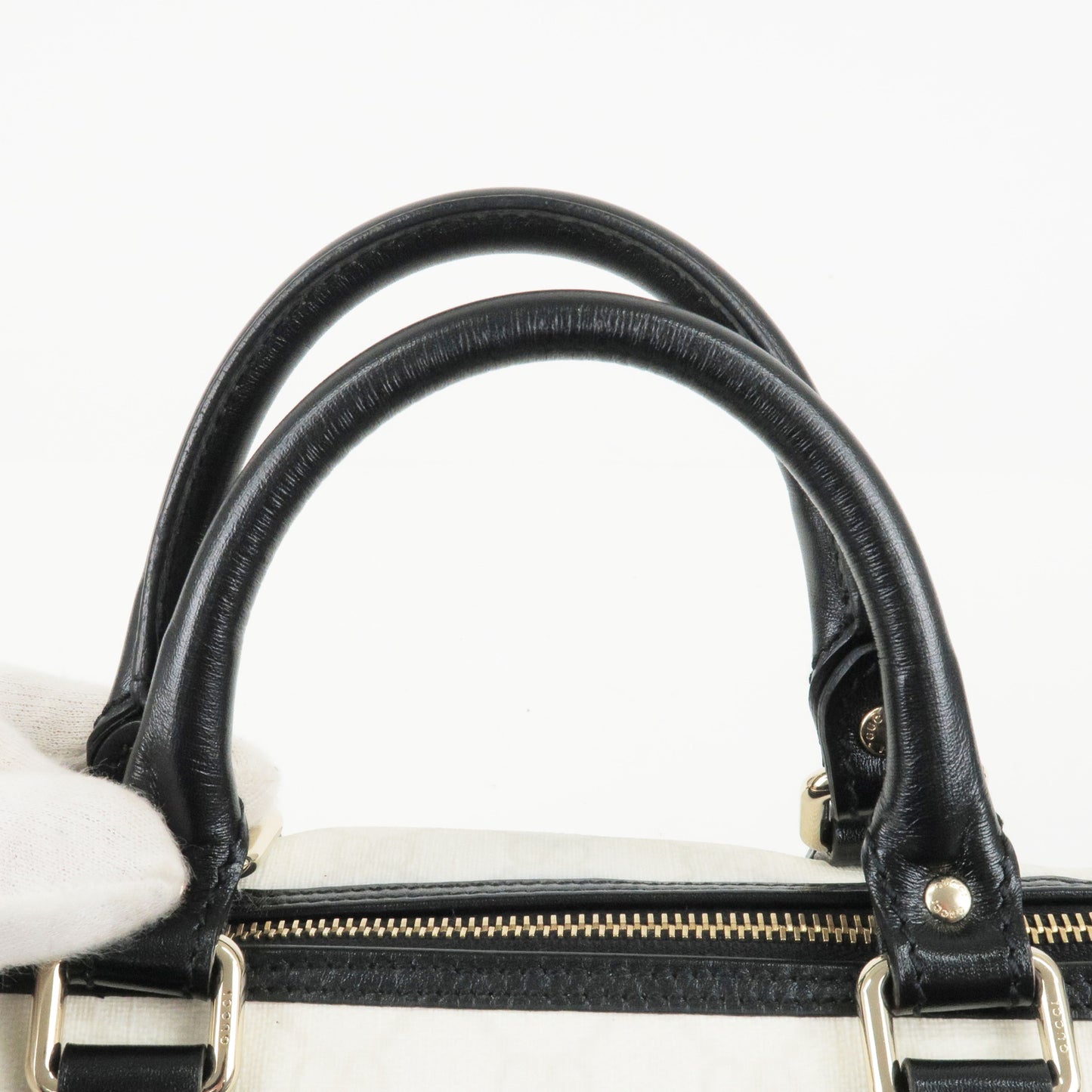GUCCI GG Plus GG Supreme Leather Boston Bag Hand Bag Ivory 193604