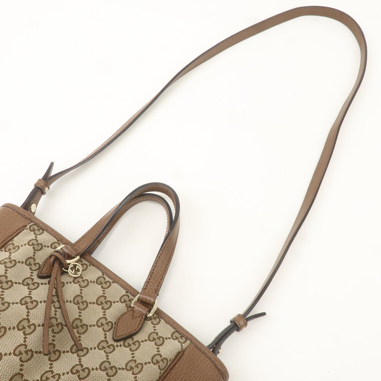 GUCCI GG Canvas Leather 2WAY Bag Hand Bag Beige Brown 449241