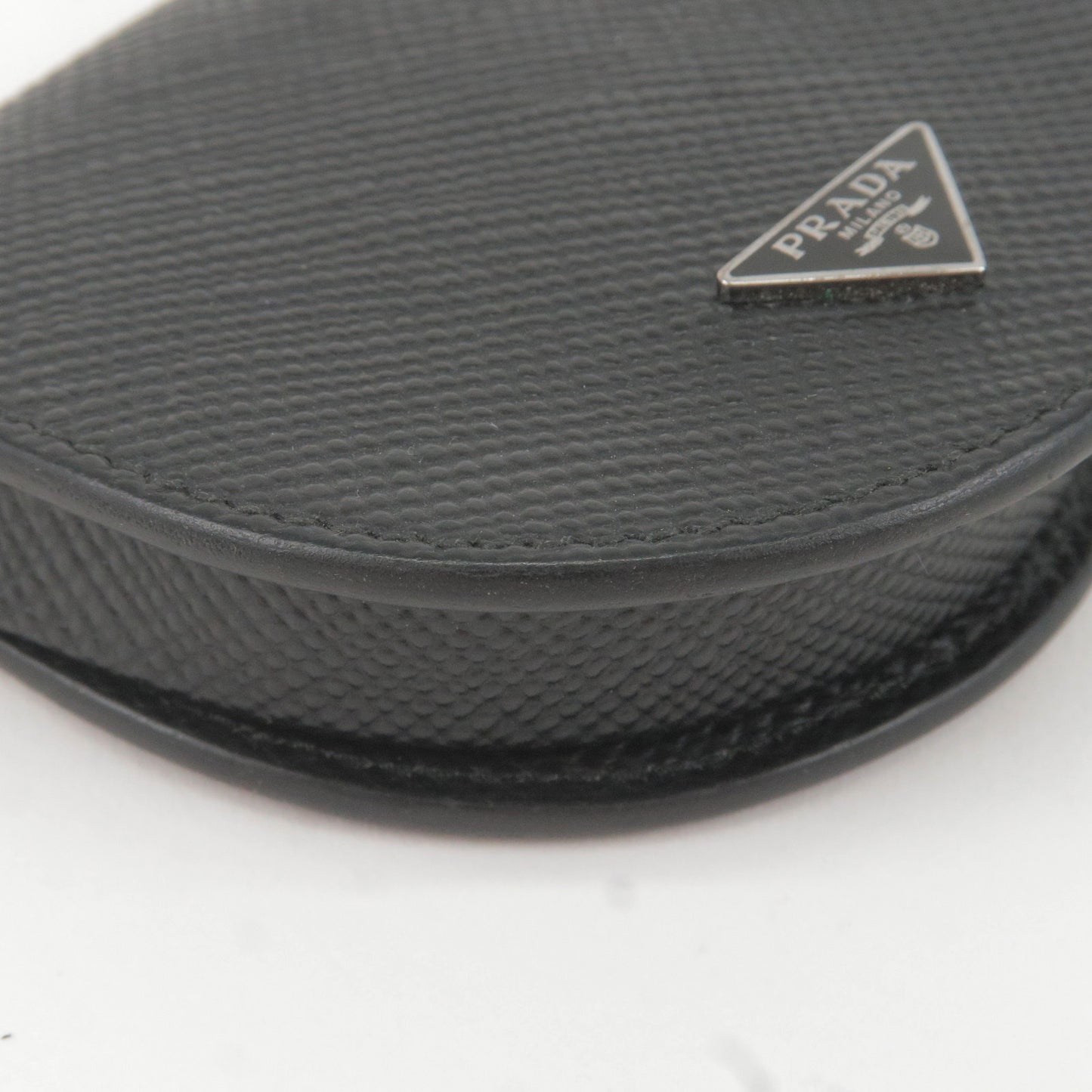 PRADA Logo Leather Coin Case Mini Wallet Black Silver