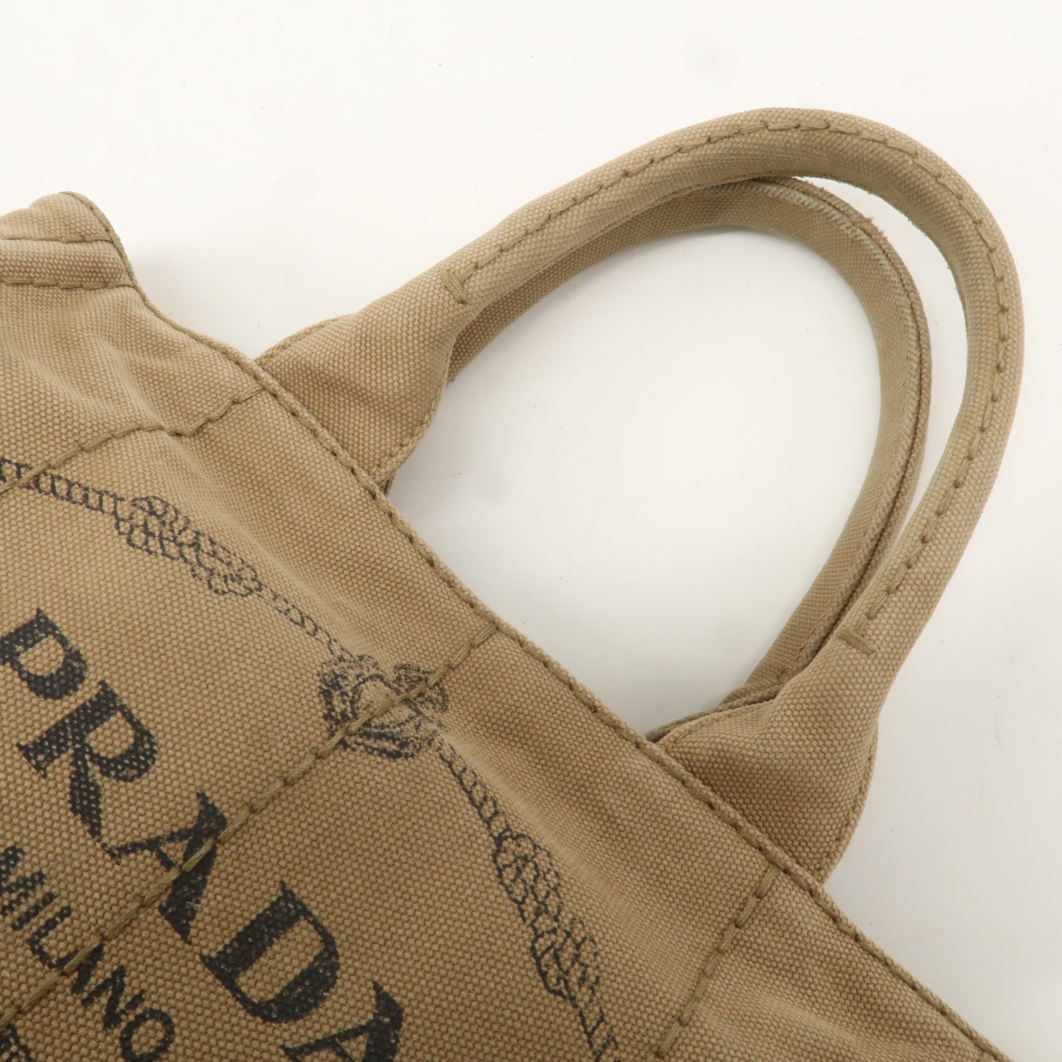 PRADA Logo Canapa Mini Canvas Tote Bag Hand Bag Beige B2439G