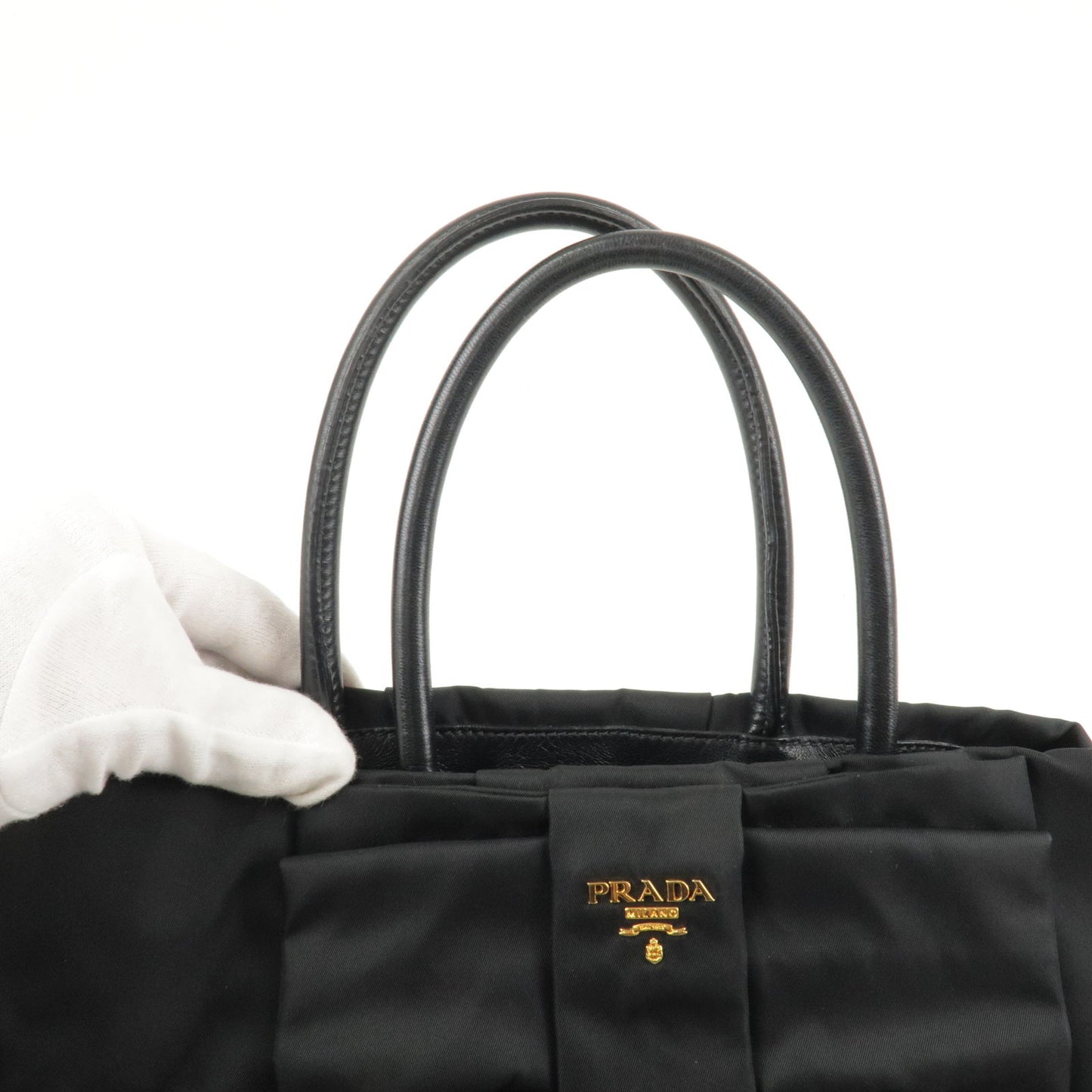 PRADA Nylon Leather Ribbon Tote Bag NERO Black