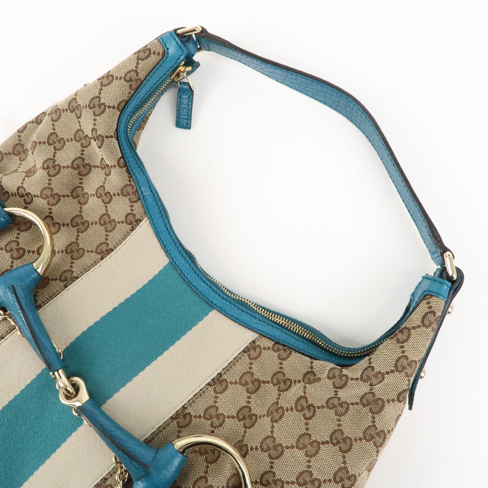 GUCCI Horsebit Sherry GG Canvas Leather Shoulder Bag 131026