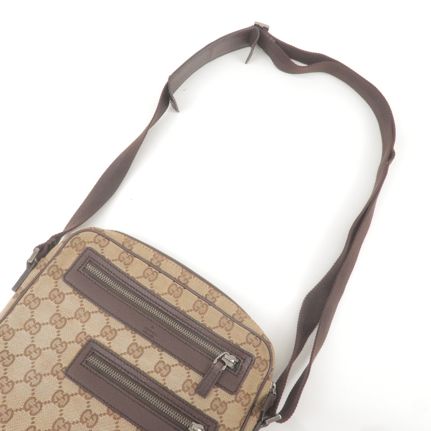 GUCCI GG Canvas Leather Shoulder Bag Crossbody Bag Beige 92551