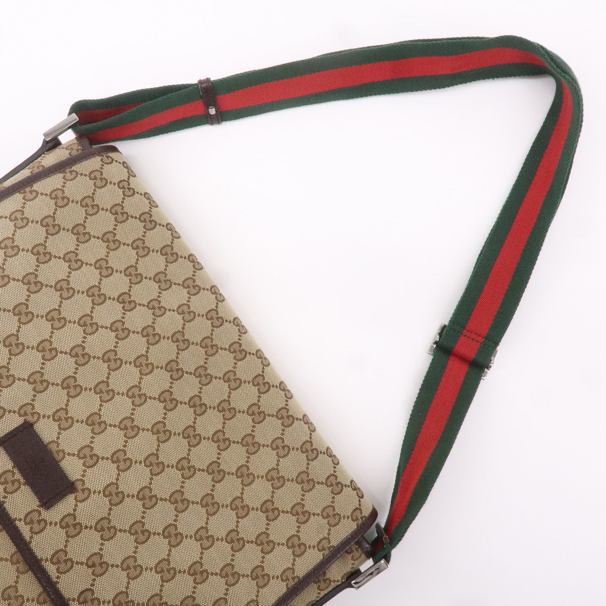 GUCCI Sherry GG Canvas Leather Messenger Bag Beige Brown 233052