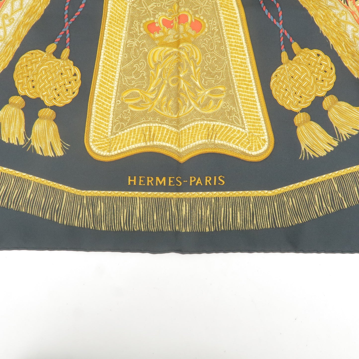 HERMES Carre 90 Silk 100% Scarf Black Gold