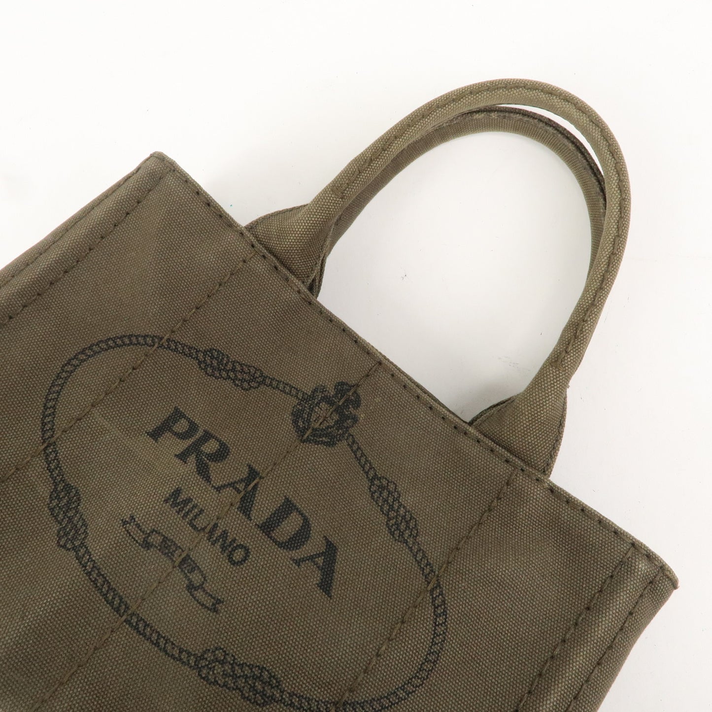 PRADA Logo Canapa Mini Canvas 2Way Bag Hand Bag Khaki B2439G