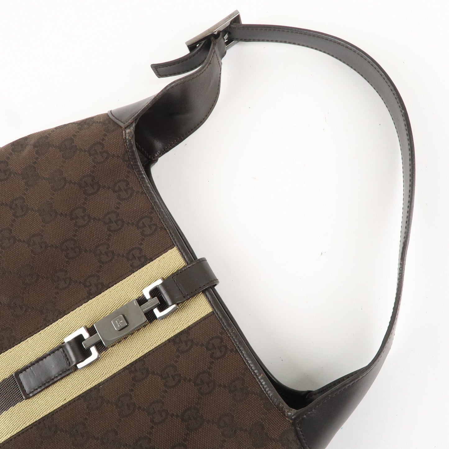 GUCCI Jackie Sherry GG Canvas Leather Shoulder Bag Brown 963