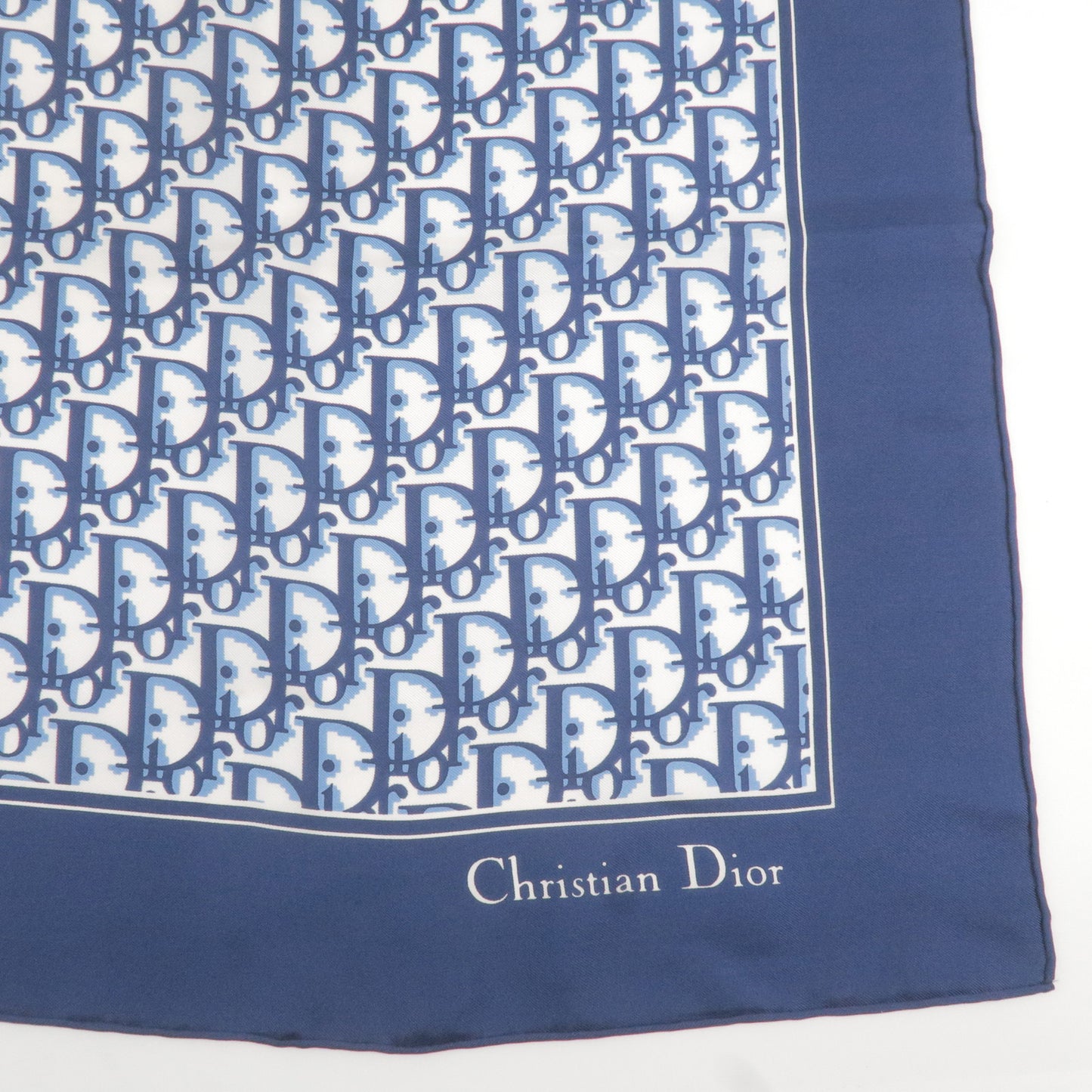 Christian Dior Trotter Logo 100% Silk Scarf Navy
