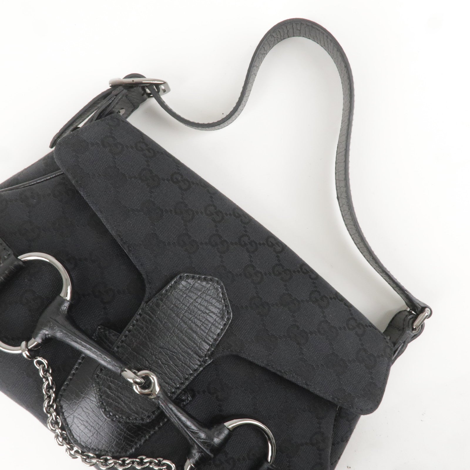 Gucci Vintage - Leather Horsebit Shoulder Bag - Black - Leather