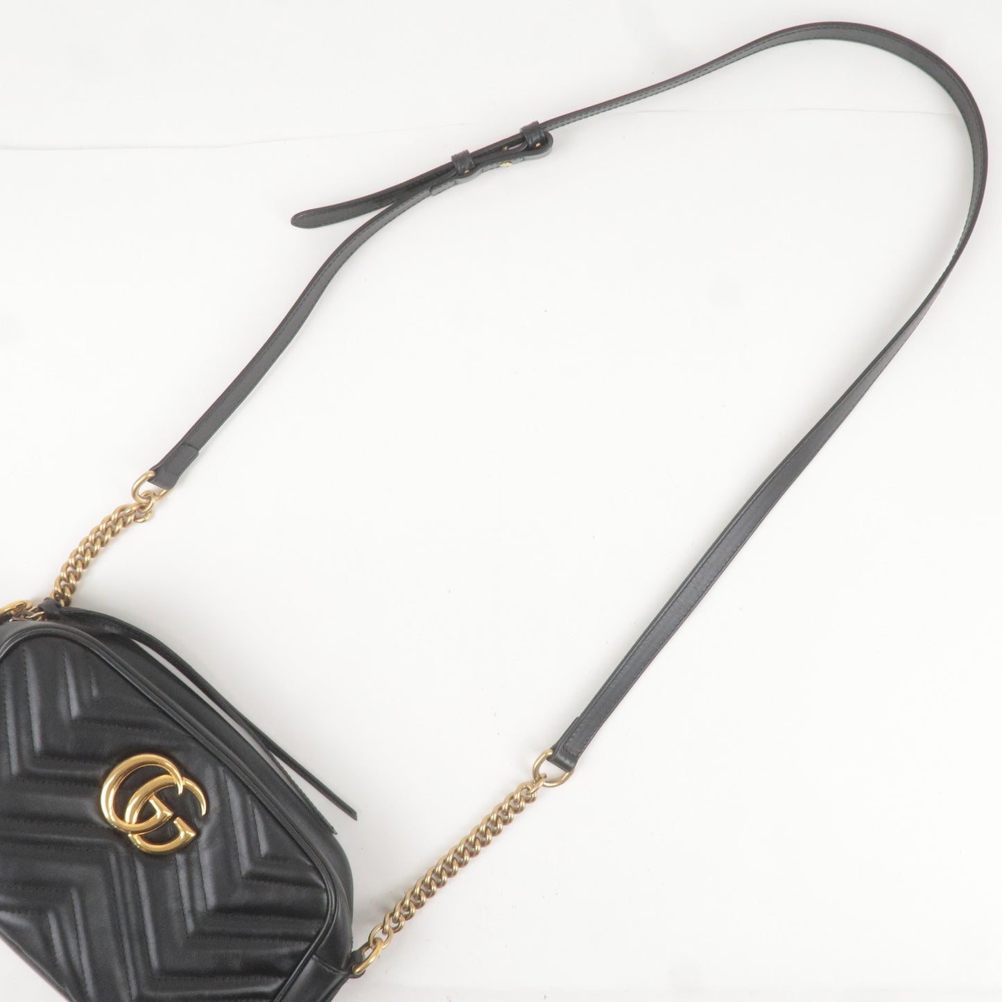 GUCCI GG Marmont Leather Chain Shoulder Bag Black 447632