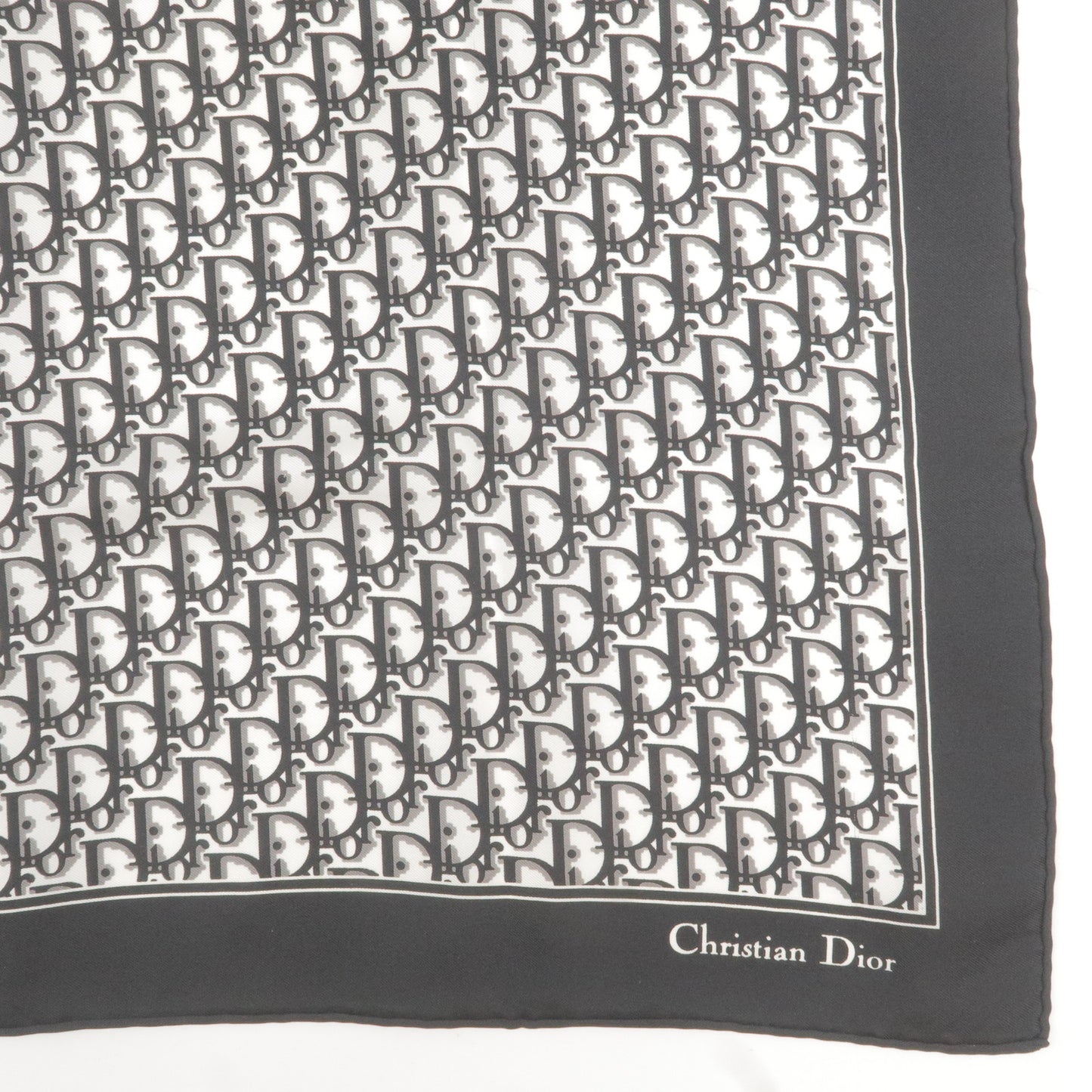 Christian Dior Trotter Logo Silk 100% Scarf Black White