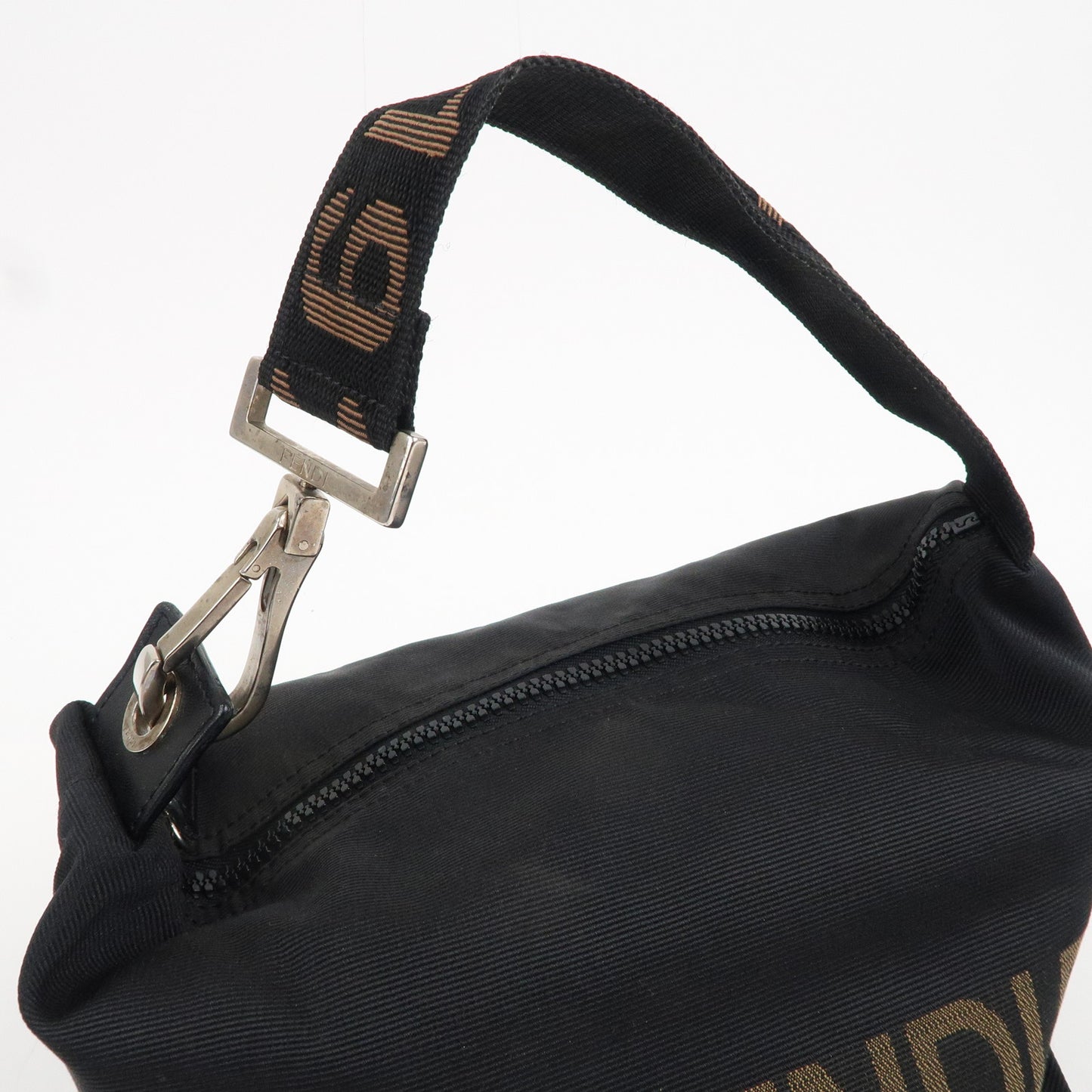 FENDI Logo Canvas Hand Bag Black Brown 26586