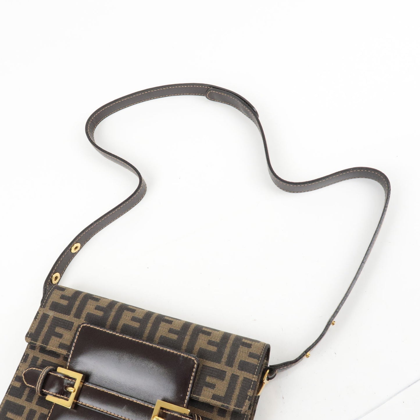 FENDI Zucca Canvas Leather Shoulder Bag Khaki Black 15079