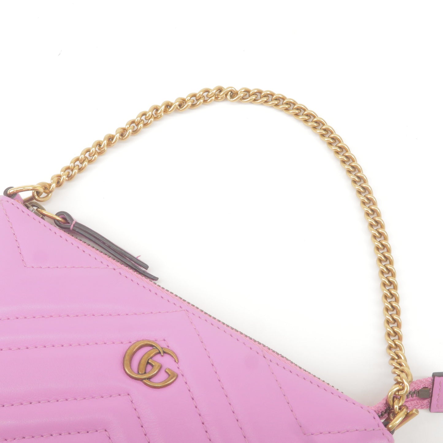 GUCCI GG Marmont Leather Chain Pouch Hand Bag Purse Pink 443129