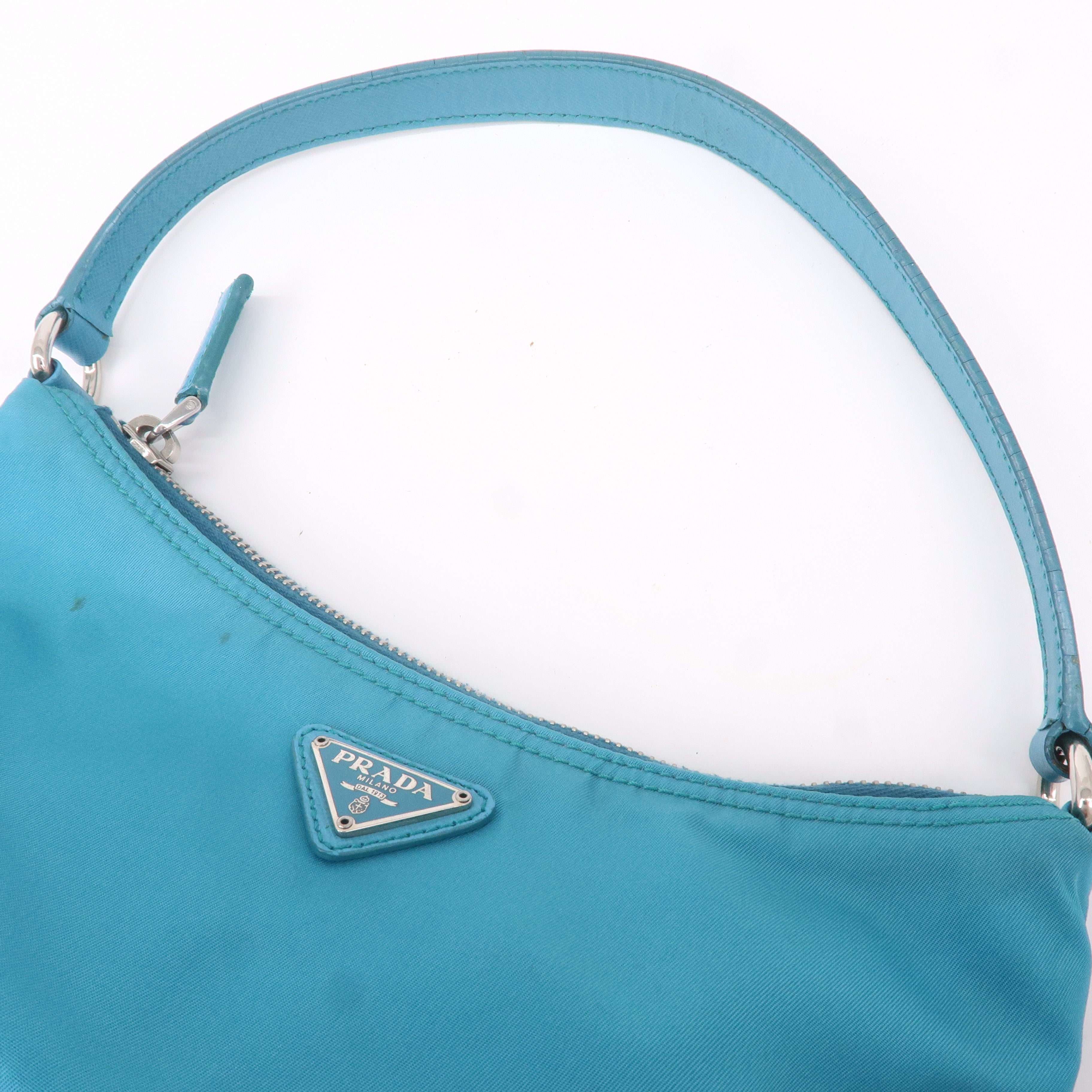 PRADA Nylon Leather Shoulder Bag Pouch Turquoise blue 1N1413 dct