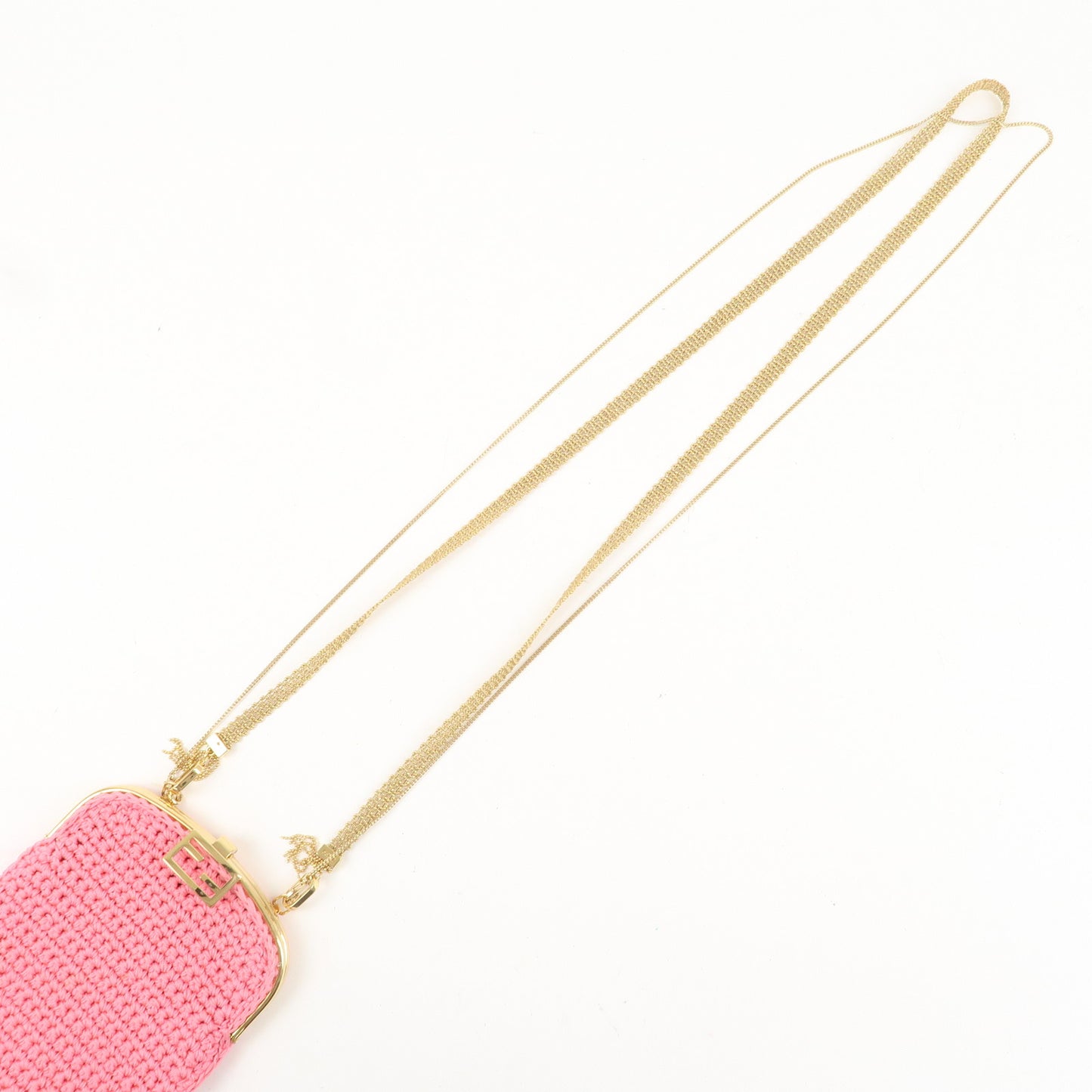 FENDI Baguette Knit Cell Phone Case Shoulder Bag Pink 7AR966
