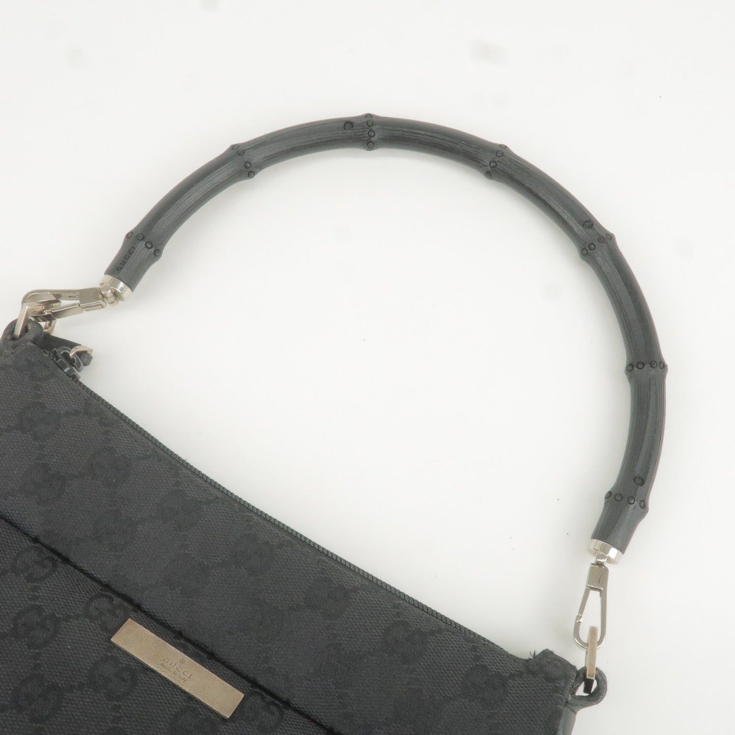GUCCI Bamboo GG Canvas Leather Shoulder Bag Black 001.3870
