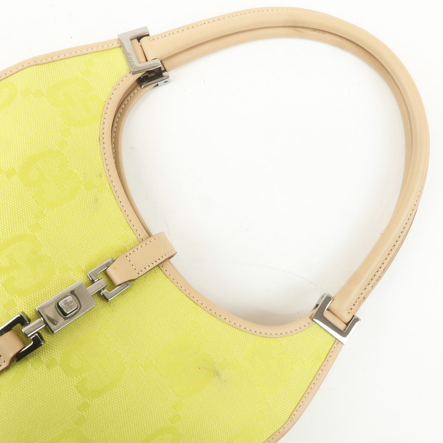 GUCCI Jackie GG Canvas Leather Hand Bag Beige Yellow 002.1068