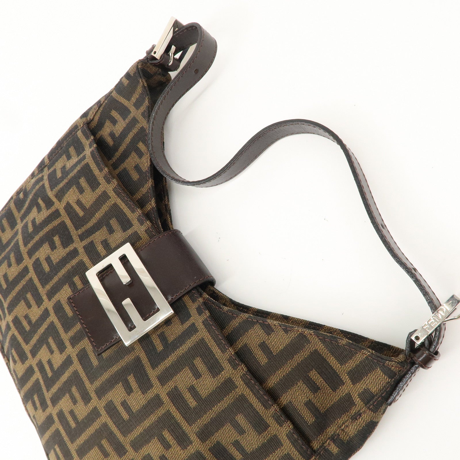 FENDI Zucca Canvas Leather Shoulder Bag Brown Black 265690