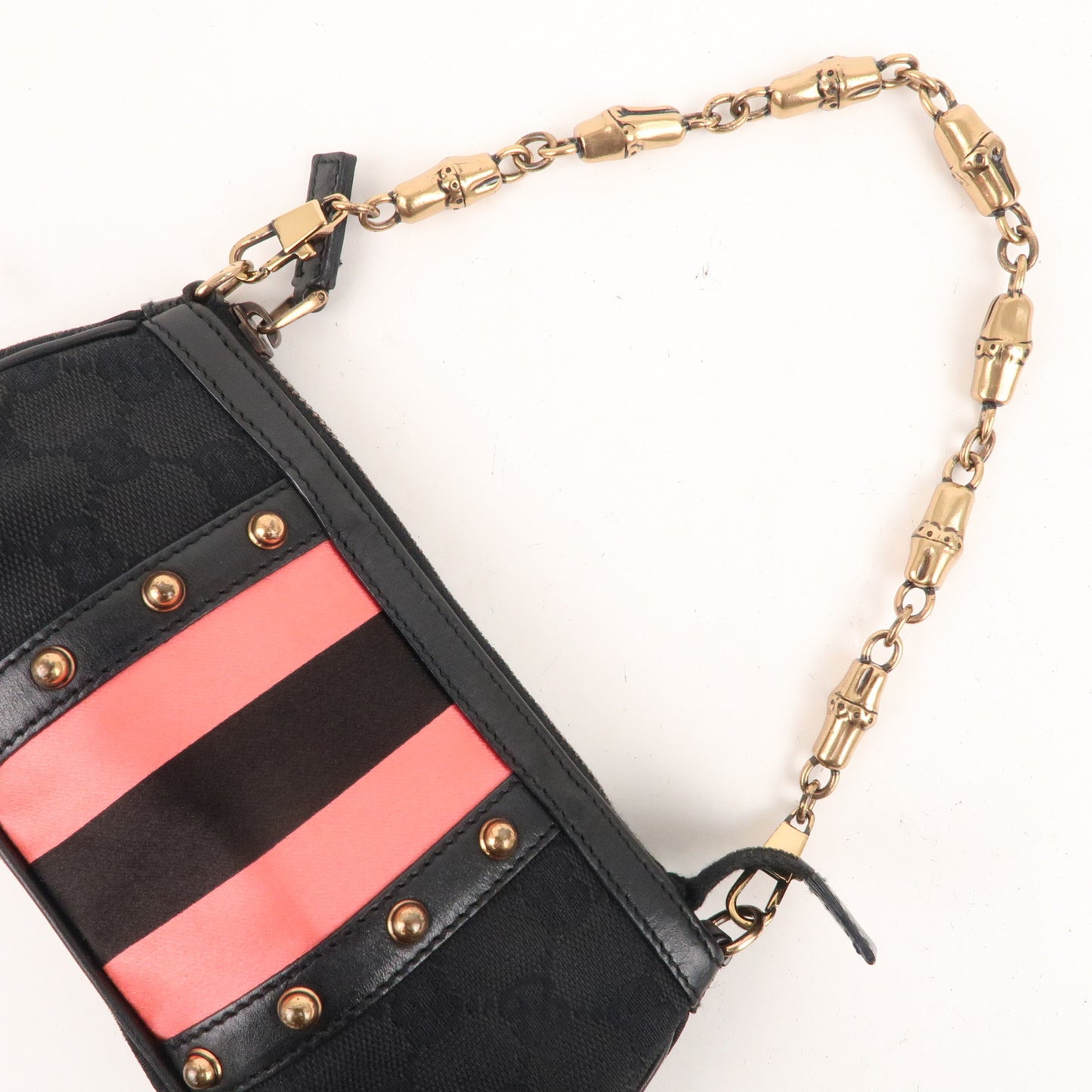 GUCCI Sherry Bamboo GG Canvas Leather Chain Bag Black 129423