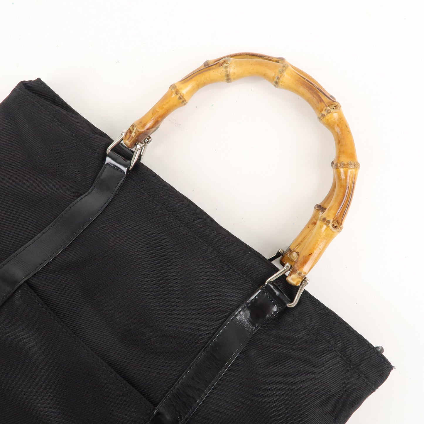 GUCCI Bamboo Nylon Patent Leather Hand Bag Black 000 3754 0508