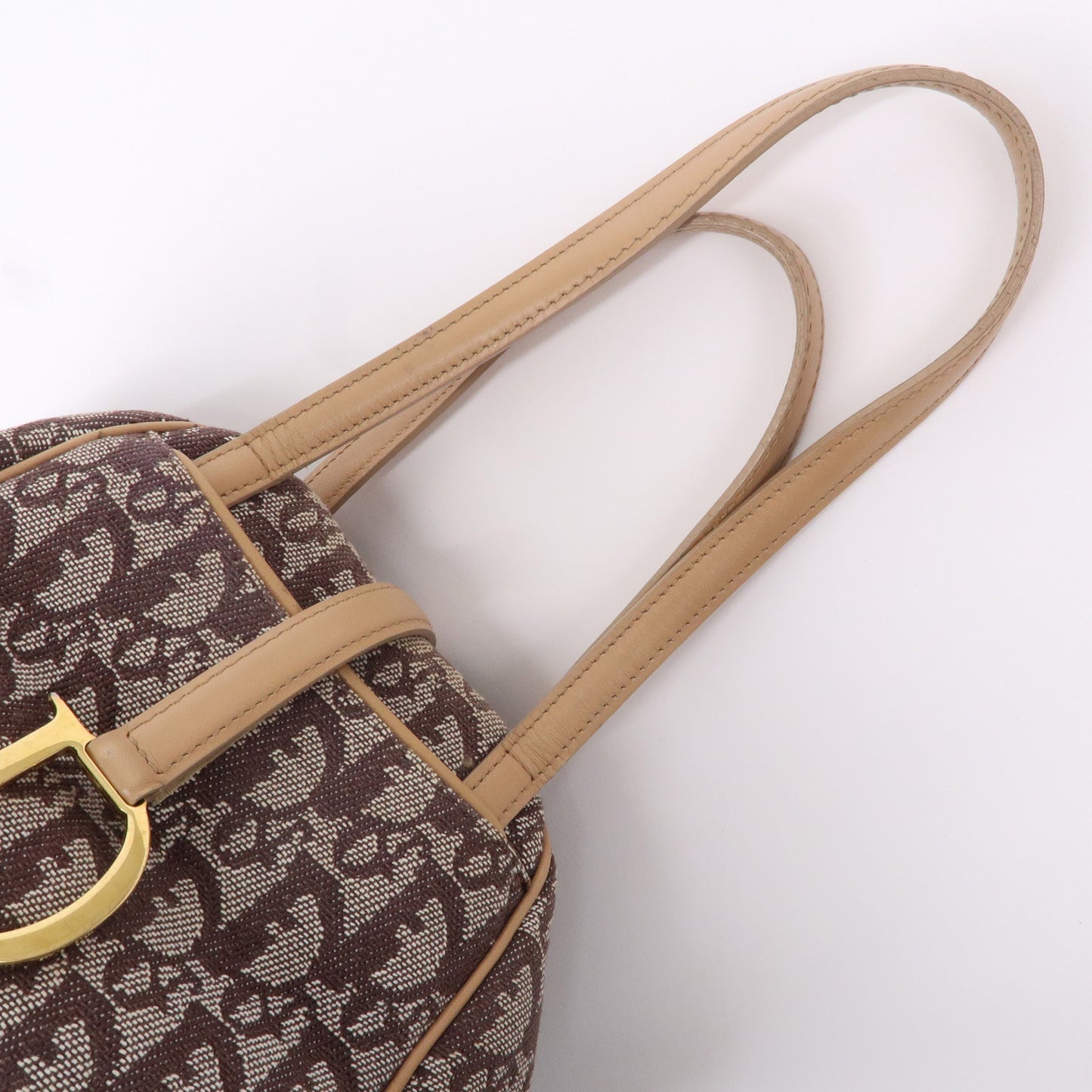 Christian Dior Trotter Canvas Leather Hand Bag Brown Beige