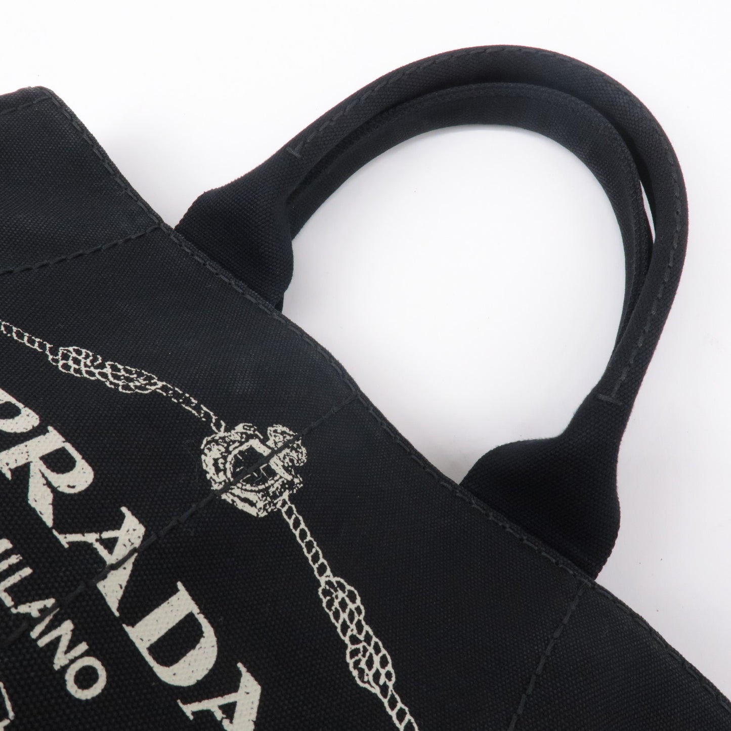 PRADA Logo Canapa Canvas Tote Bag Hand Bag Black BN1877