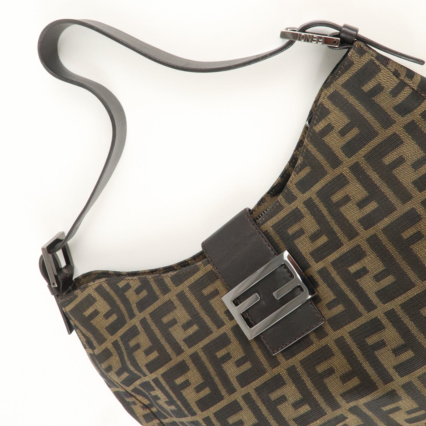 FENDI Zucca Canvas Leather Shoulder Bag Khaki Black Brown 8BR037