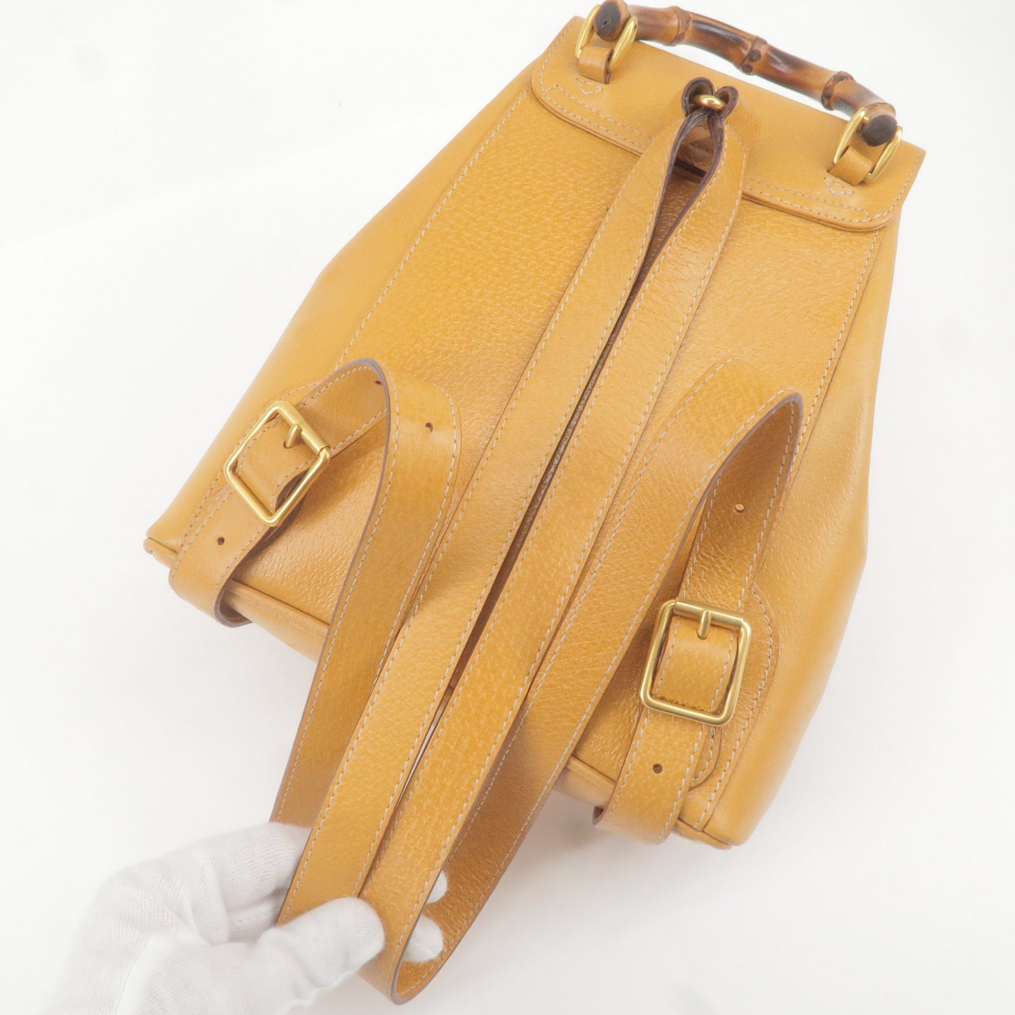 GUCCI Bamboo Leather Ruck Sack Yellow Beige 03.2265.0030