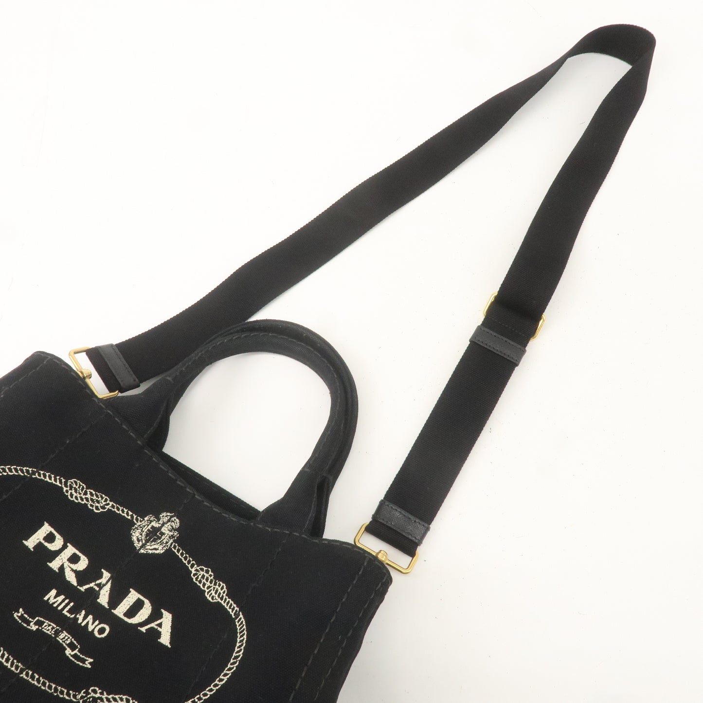 PRADA Canapa Mini Canvas 2Way Hand Bag Black 1BG439