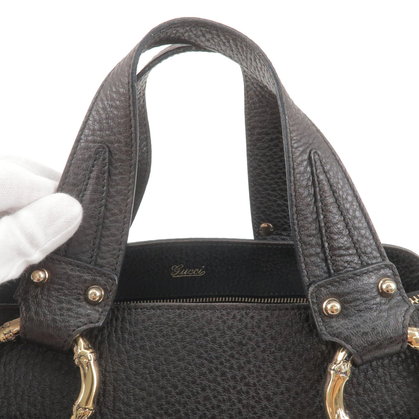 GUCCI Sherry Line Leather Hand Bag Black 131324
