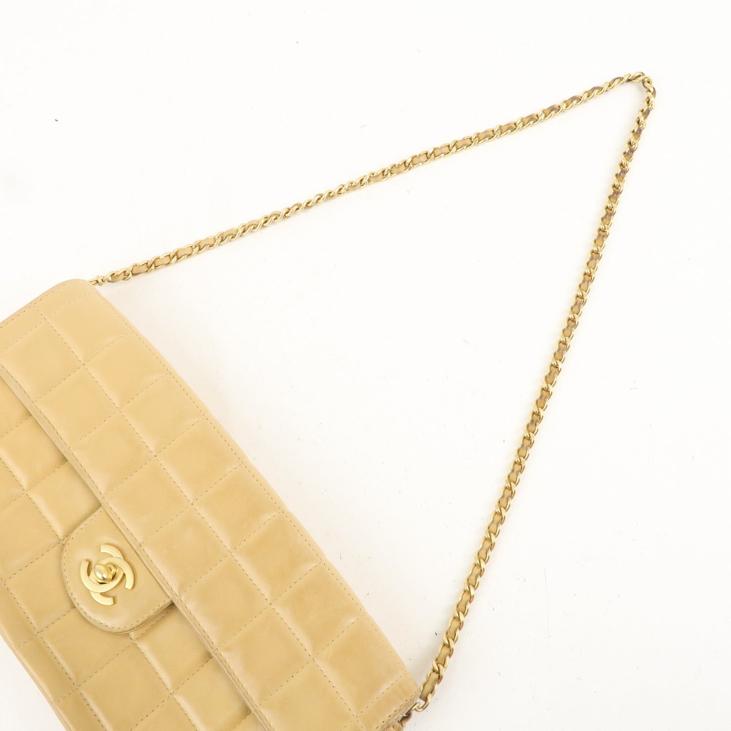 CHANEL Chocolate Bar Lamb Skin Chain Shoulder Bag Beige A15316