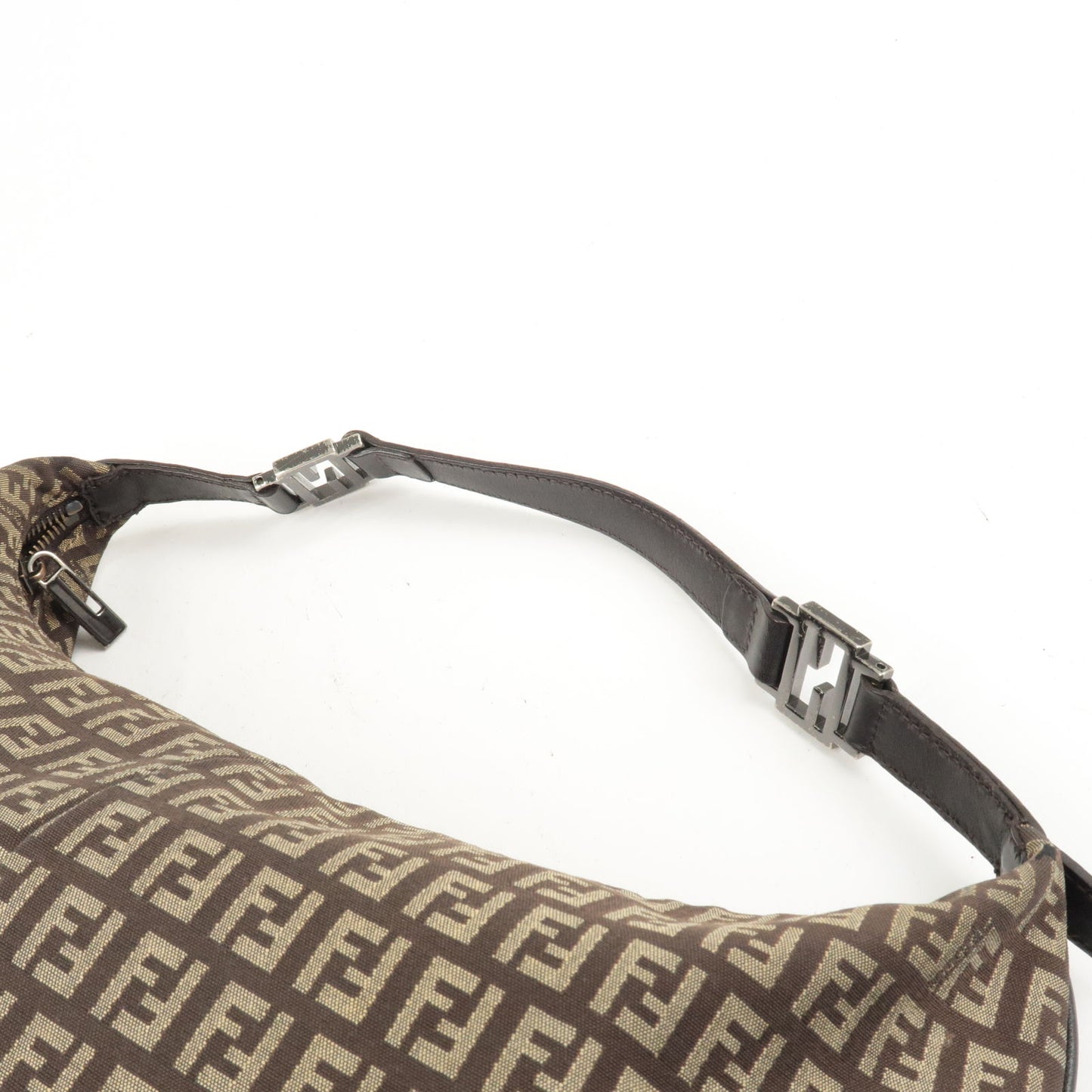FENDI Zucchino Canvas Leather Shoulder Bag Beige Brown 8BR441
