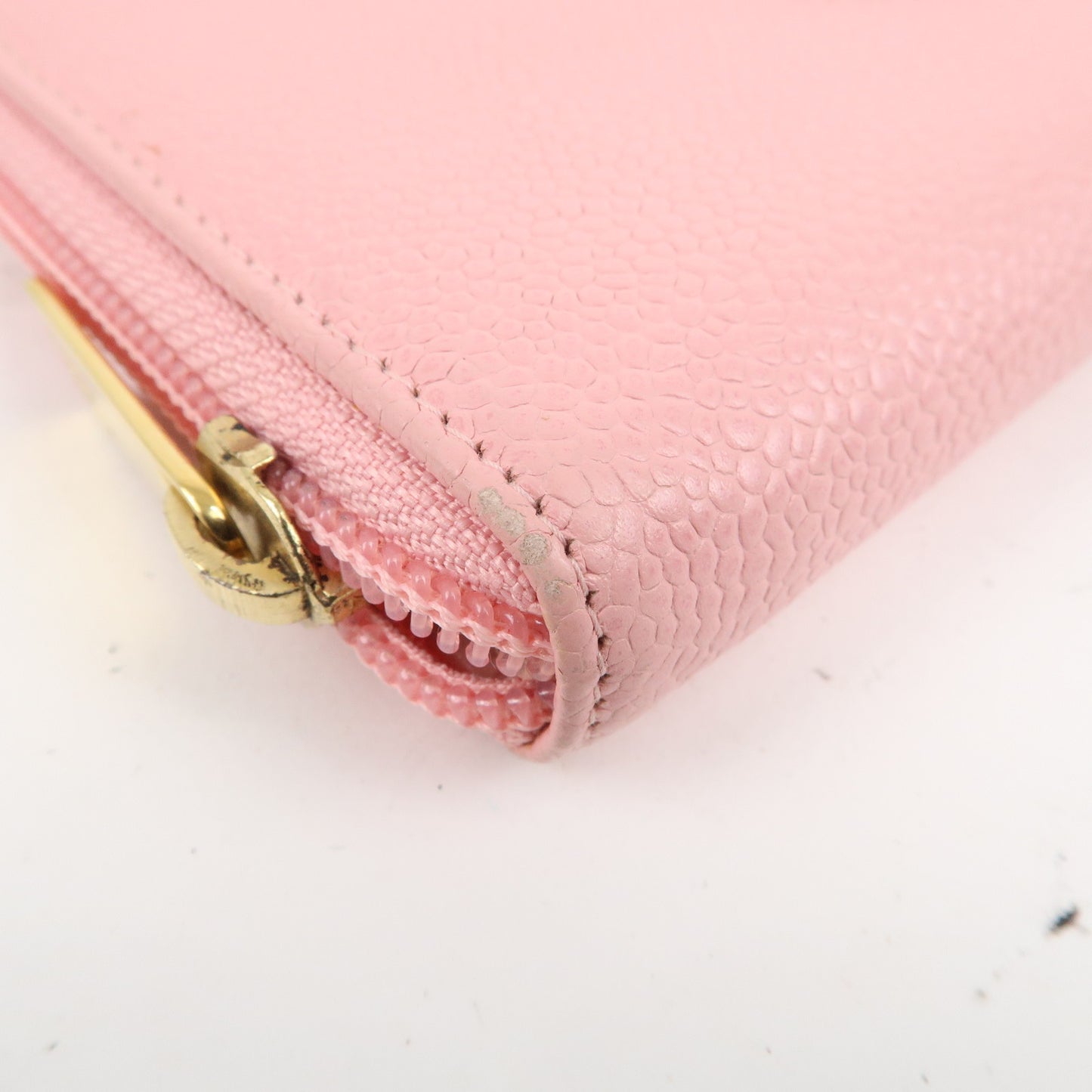 CHANEL Caviar Skin Round Zippy Long Wallet Pink A13228