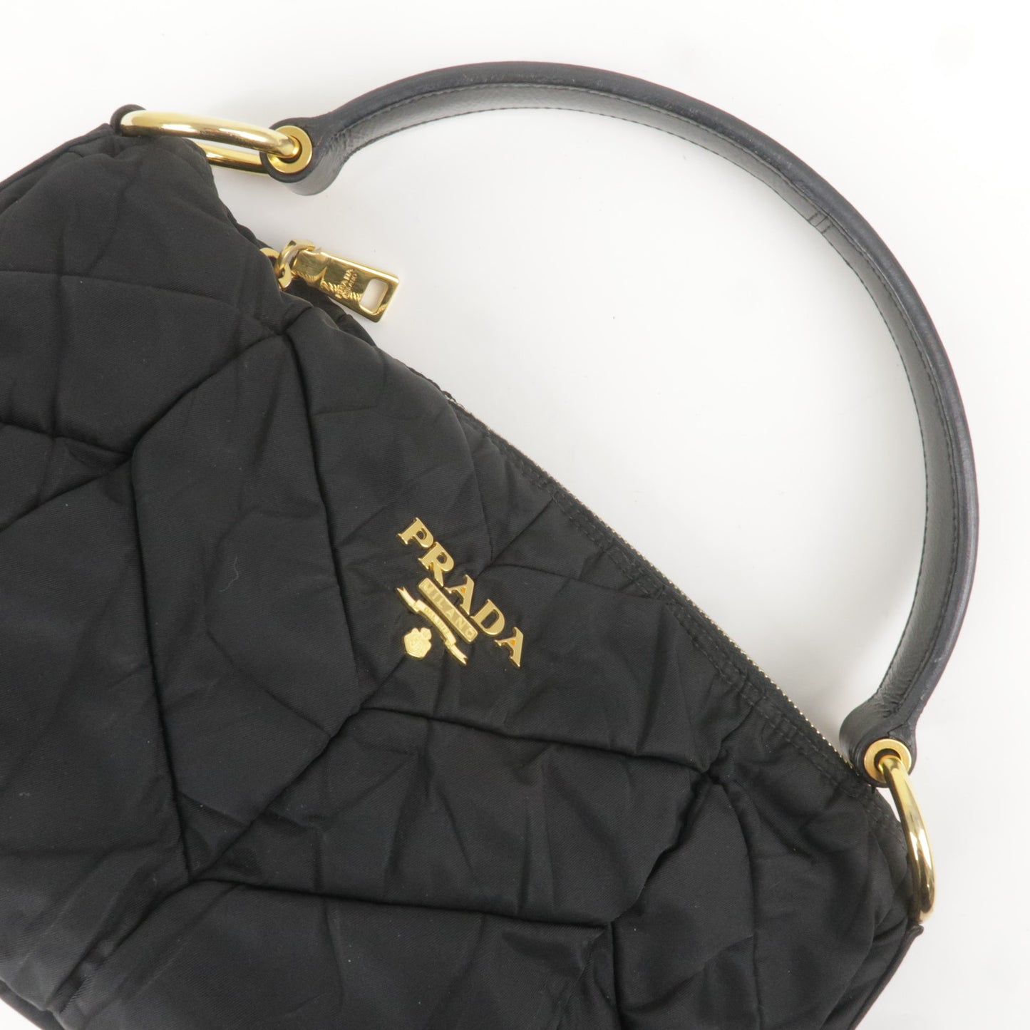 PRADA Logo Nylon Enamel Shoulder Bag Hand Bag Black BR3774