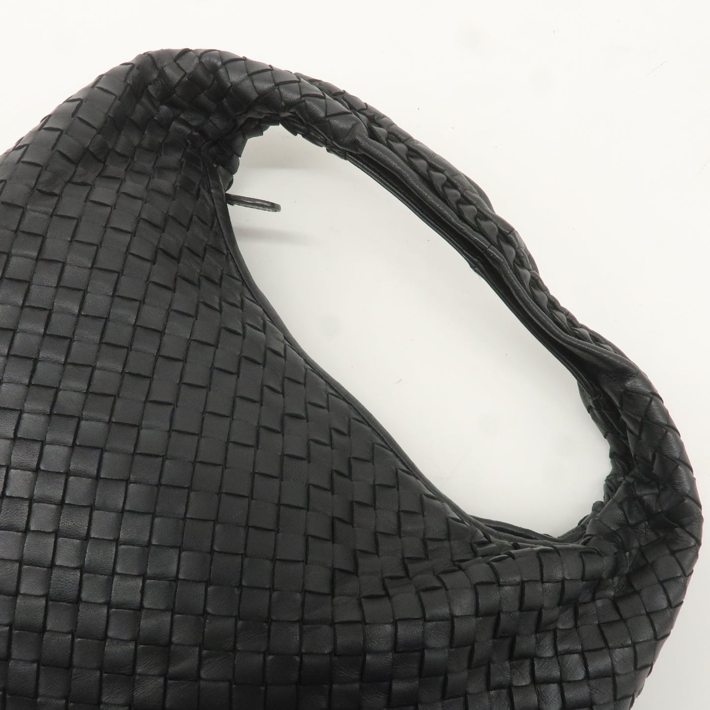 BOTTEGA VENETA Intrecciato Hobo Leather Shoulder Bag Black 115653