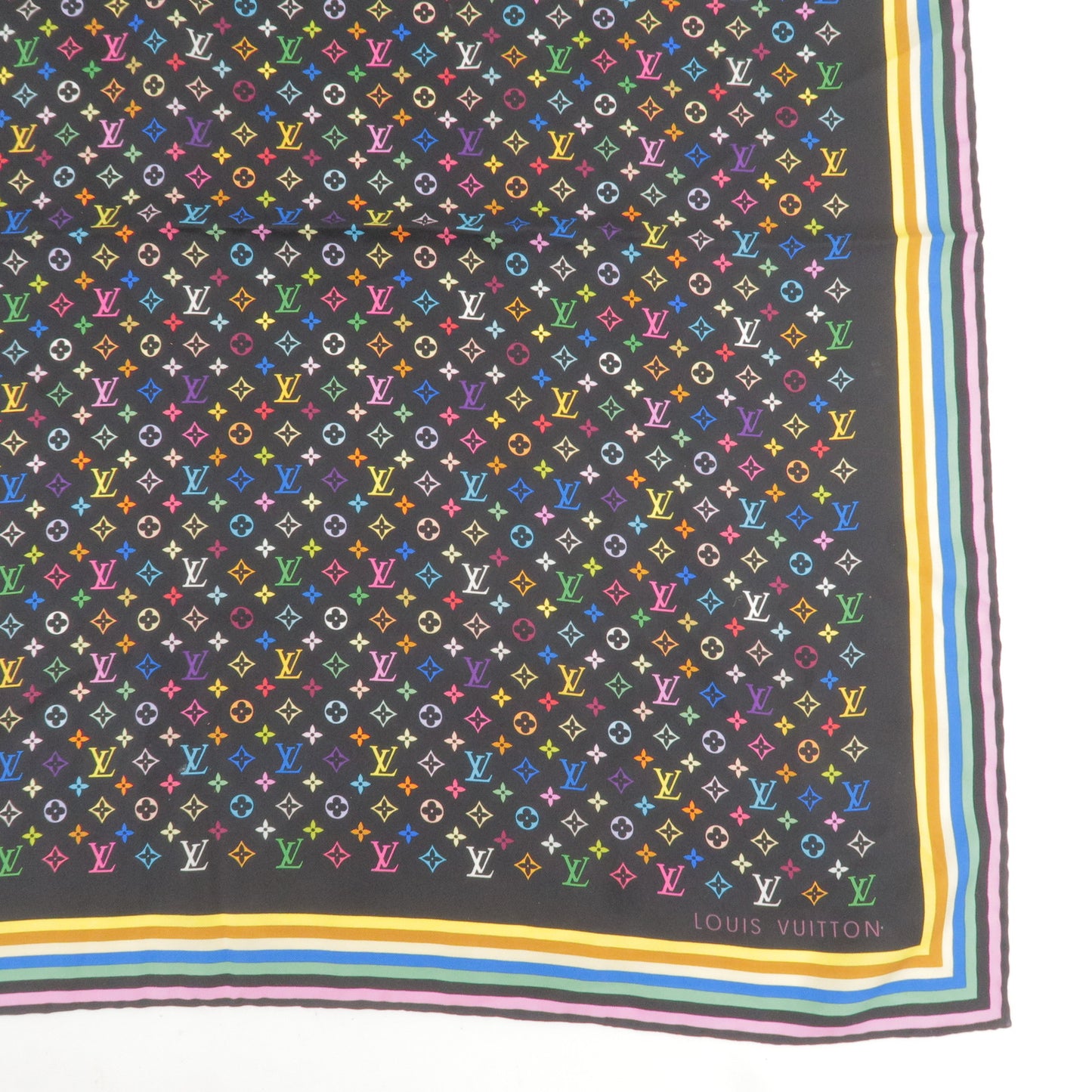 Louis Vuitton Silk Monogram Multicolor in Black Rectangle Scarf