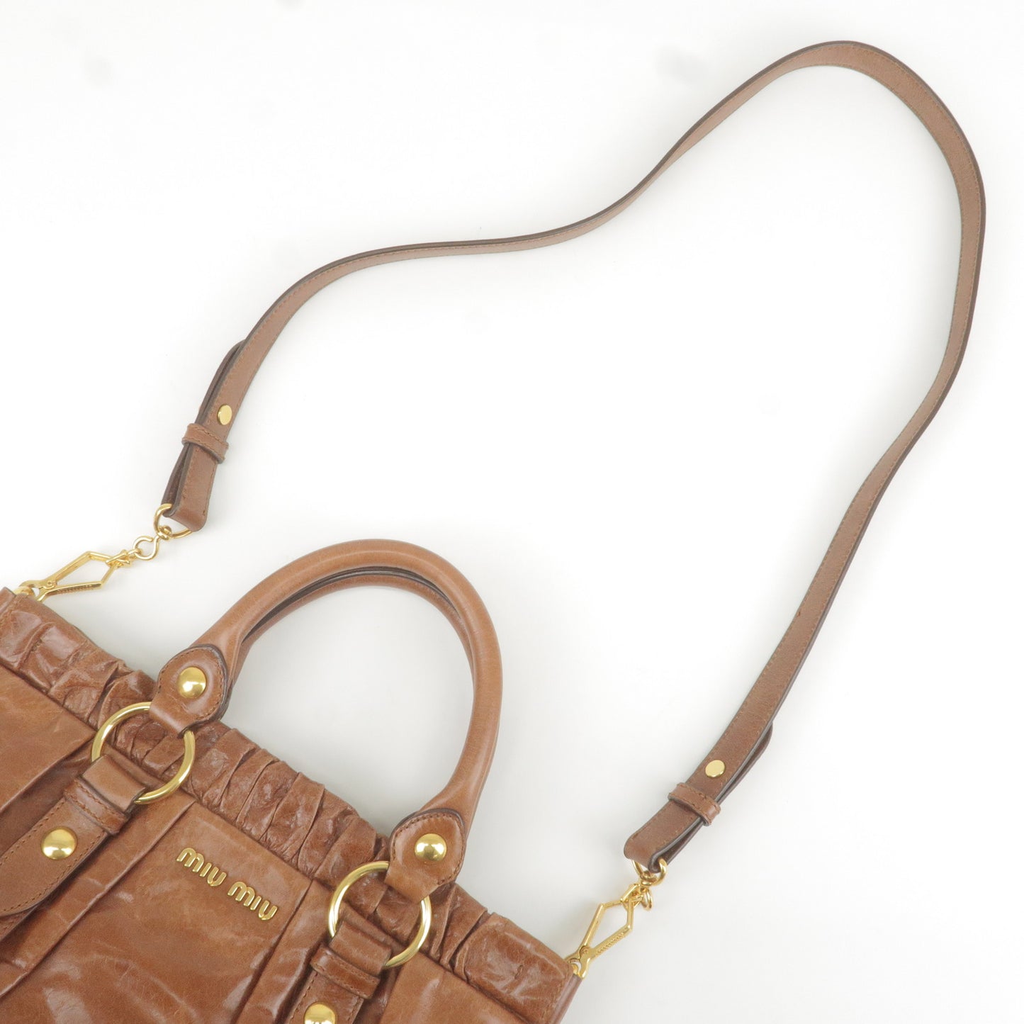 MIU MIU Leather 2Way Shoulder Bag Hand Bag Brown RT0383