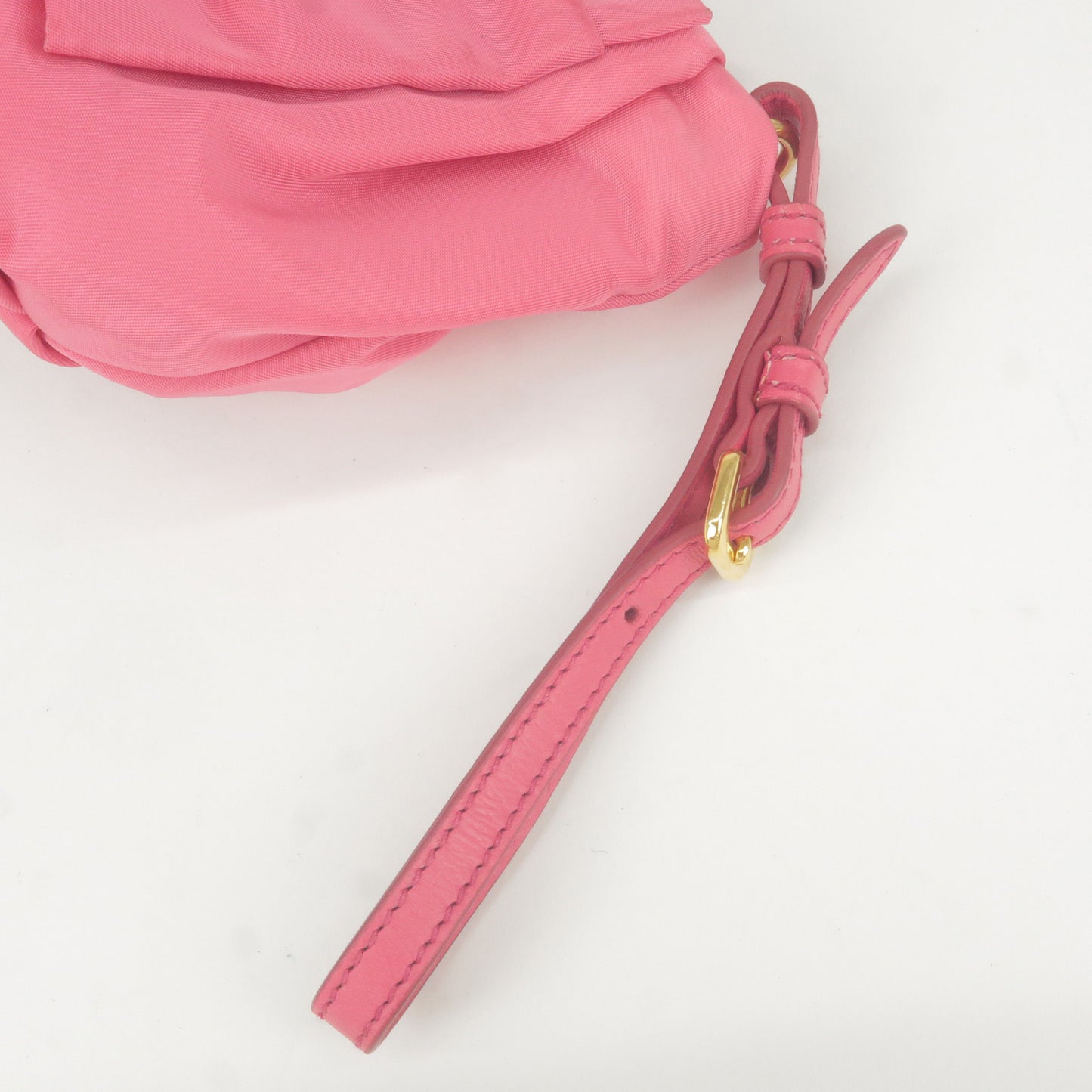 PRADA Logo Nylon Leather Ribbon Cosmetic Pouch Pink 1N1422