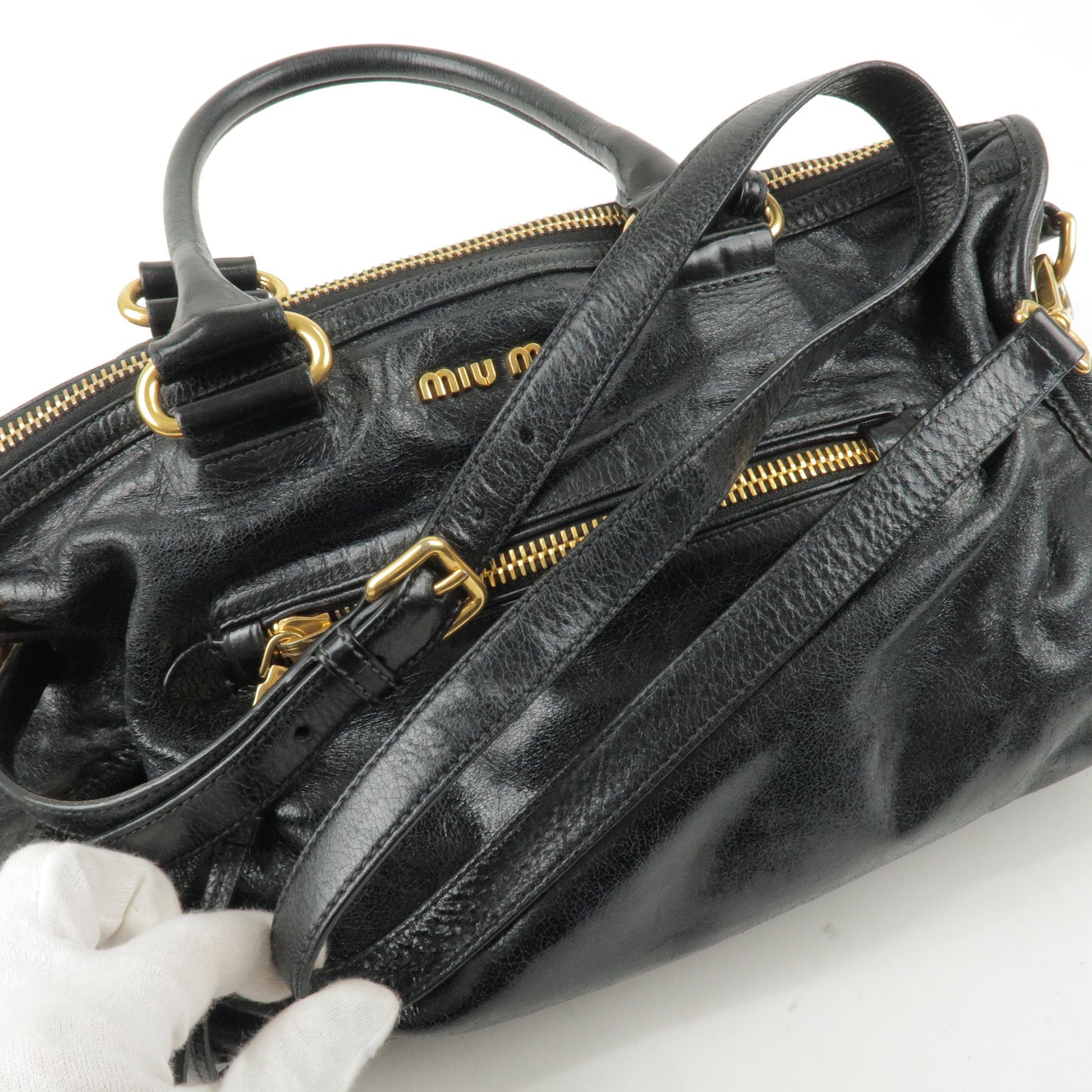 MIU MIU Leather 2Way Shoulder Bag Hand Bag Black